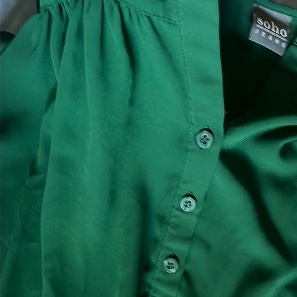 Soho Green and Gray Ruffled Raglan Blouse - Picture 3 of 6